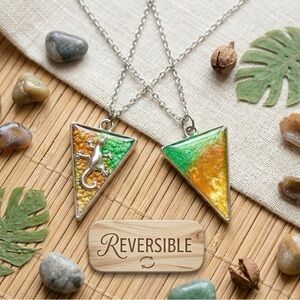 Reversible Lizard Triangle Resin Pendant